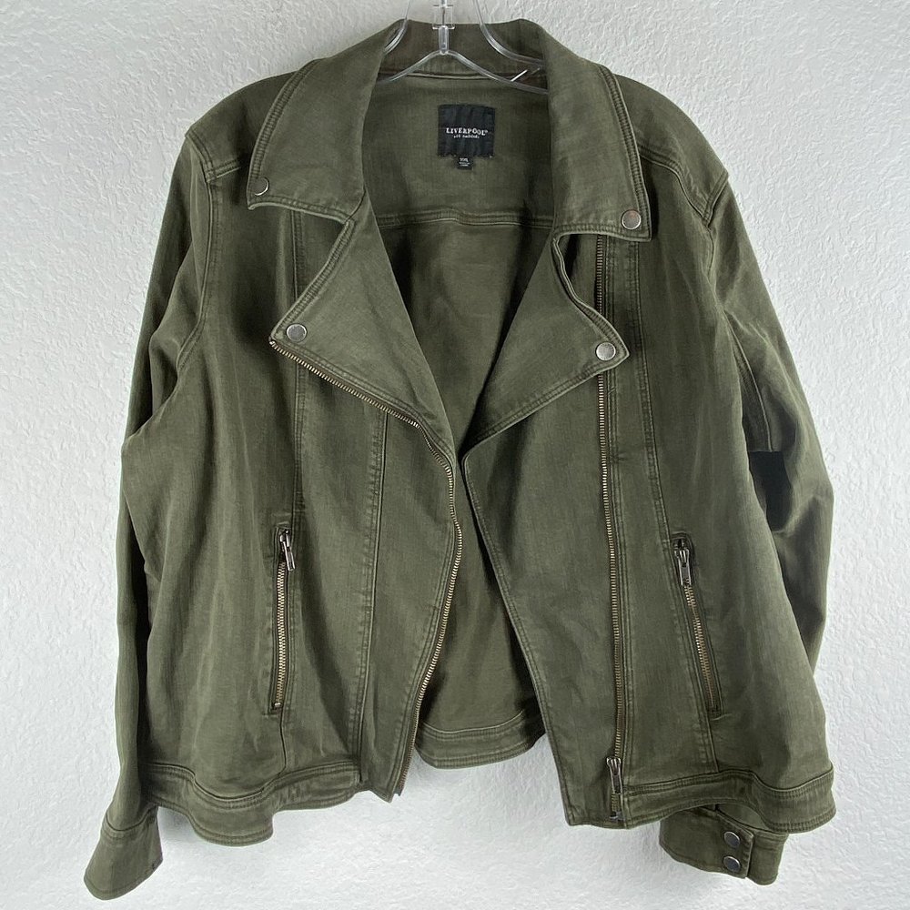 Liverpool Jeans Company Olive Green Moto-Style Jean Jacket - Picture 6 of 12